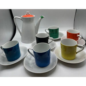 Vintage LIPPER & MANN Tea Pot Set with Cups Saucers (Set of 6) Multicolor Boho !
